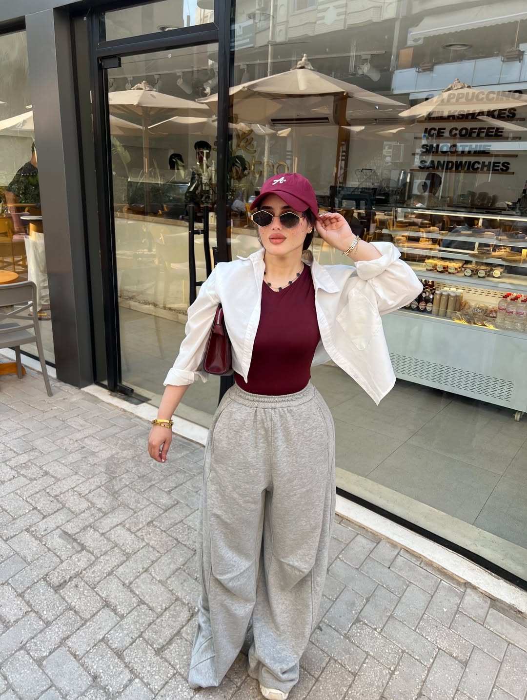 Oversized Sweatpants With Cropped Top and Open Shirt