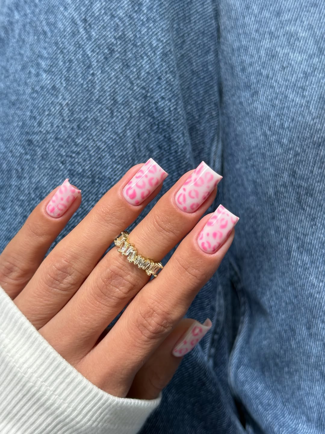 Pink Leopard Print Square Nails