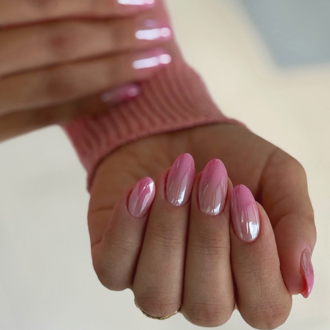 Pink Ombre Pearlescent Almond Nails