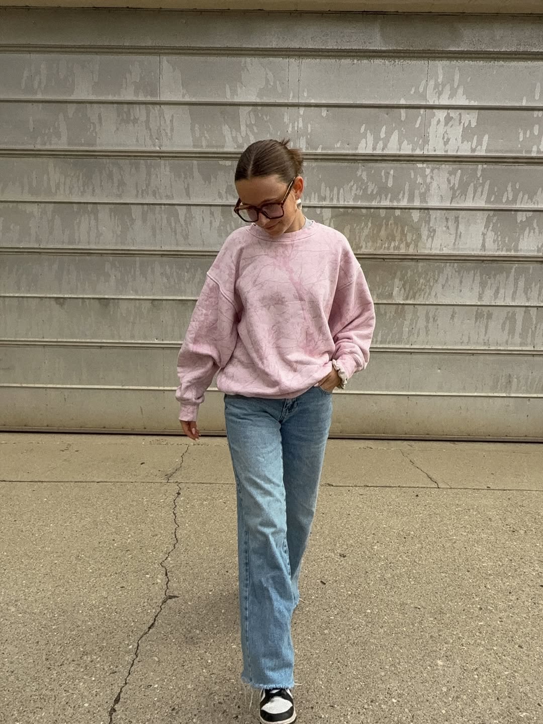 Pink Tie-Dye Sweatshirt With Light Wash Denim