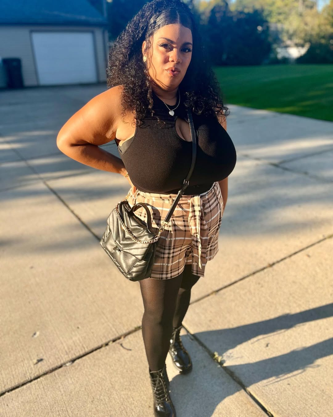 Plaid Shorts And Ribbed Tank Autumn Ensemble