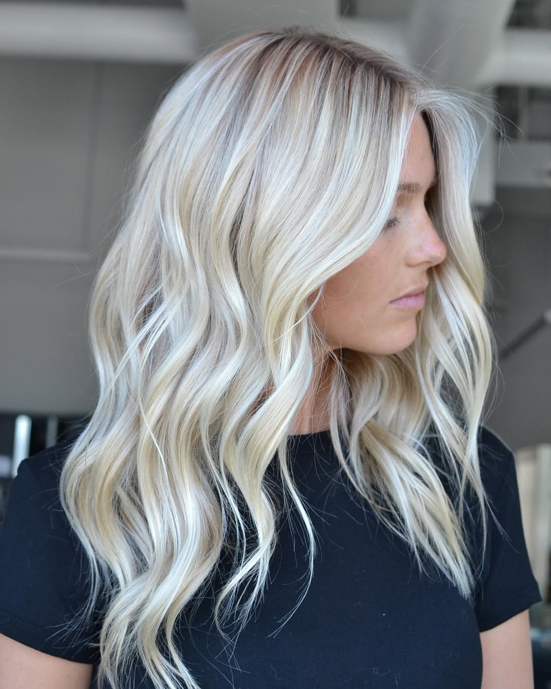 Platinum Beach Waves With Shadow Root