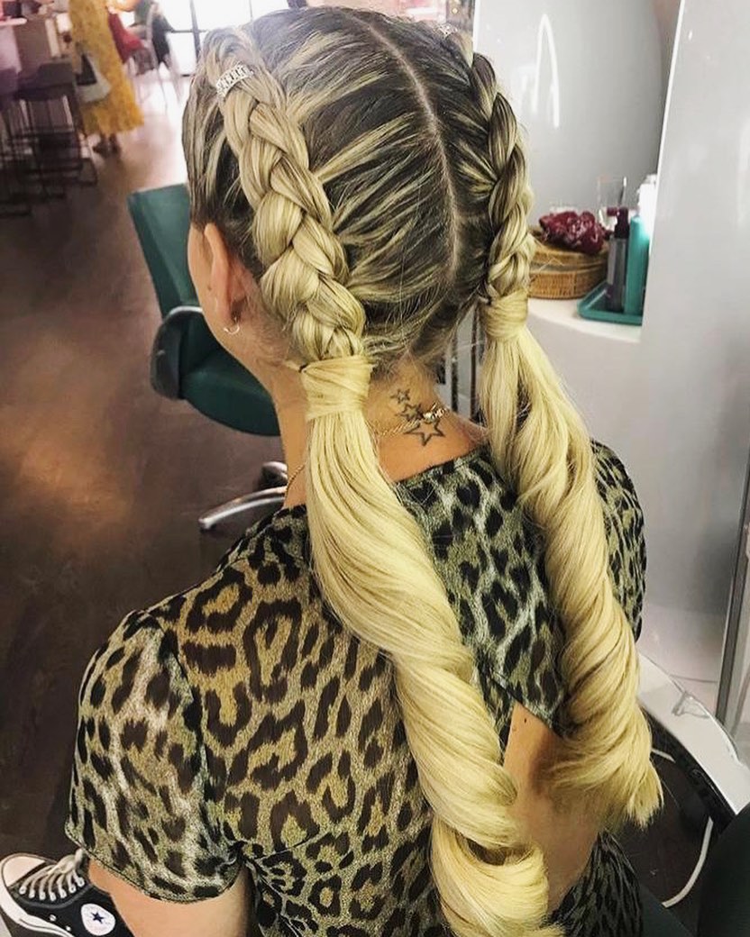 Platinum Blonde Double Dutch Braids With Hair Cuffs