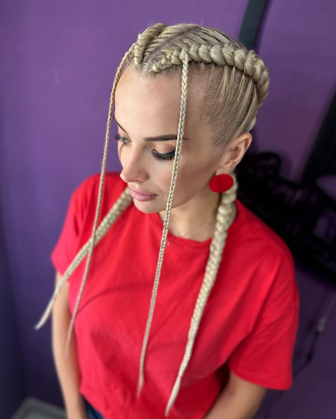 Platinum Blonde Goddess Braids With Face Framing Strands