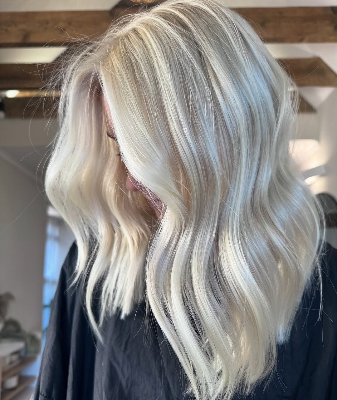 Platinum Blonde Loose Waves With Shadow Root