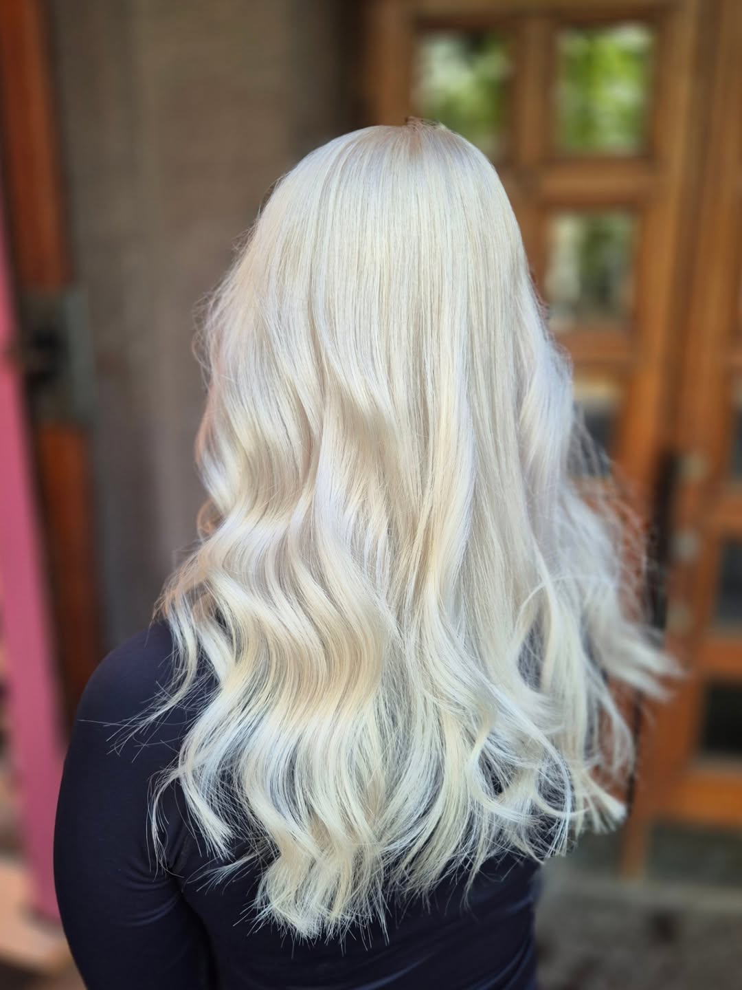Platinum Blonde Mid-Back Waves with Shadow Root