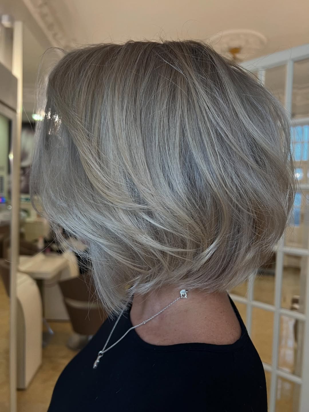 Platinum Blonde Shaggy Bob with Volume