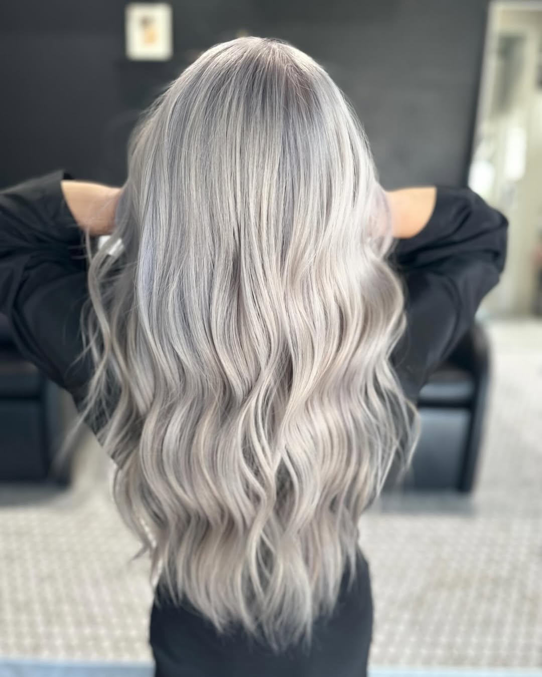 Platinum Silver Wavy Long Hair Shadow Root