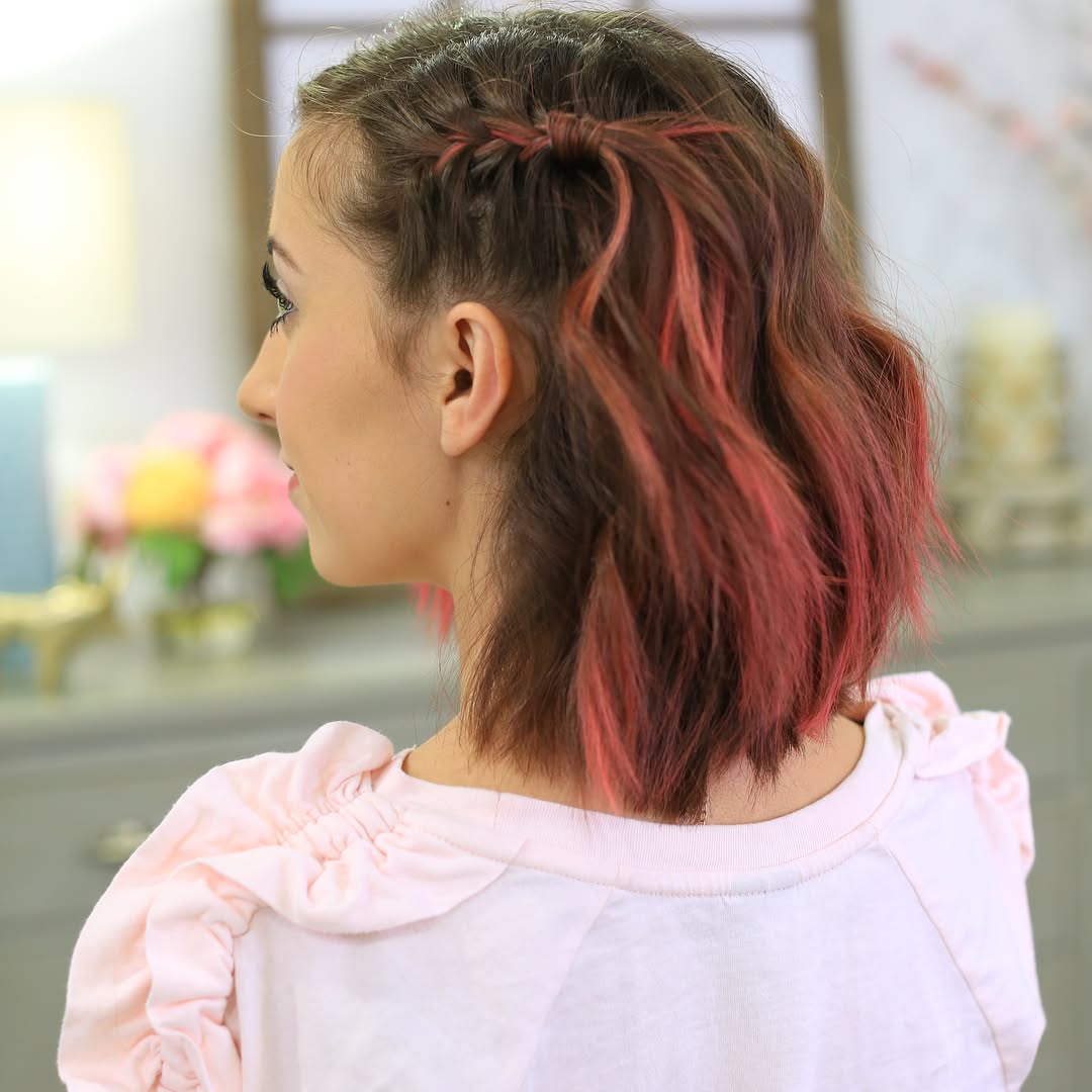 Playful Choppy Pink Balayage Bob With Braids