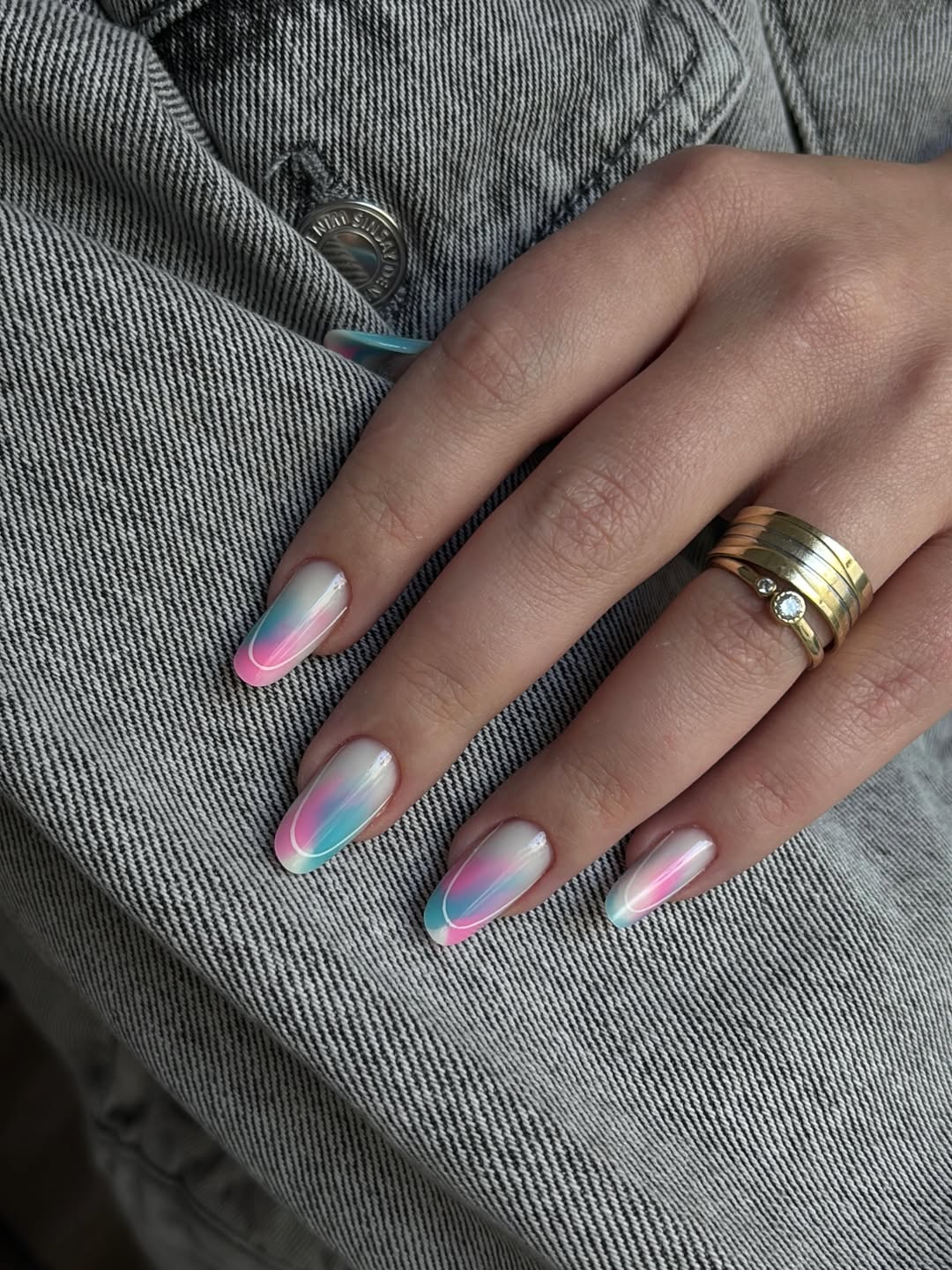 Playful Pink Teal Ombré Gradient Coffin Nails
