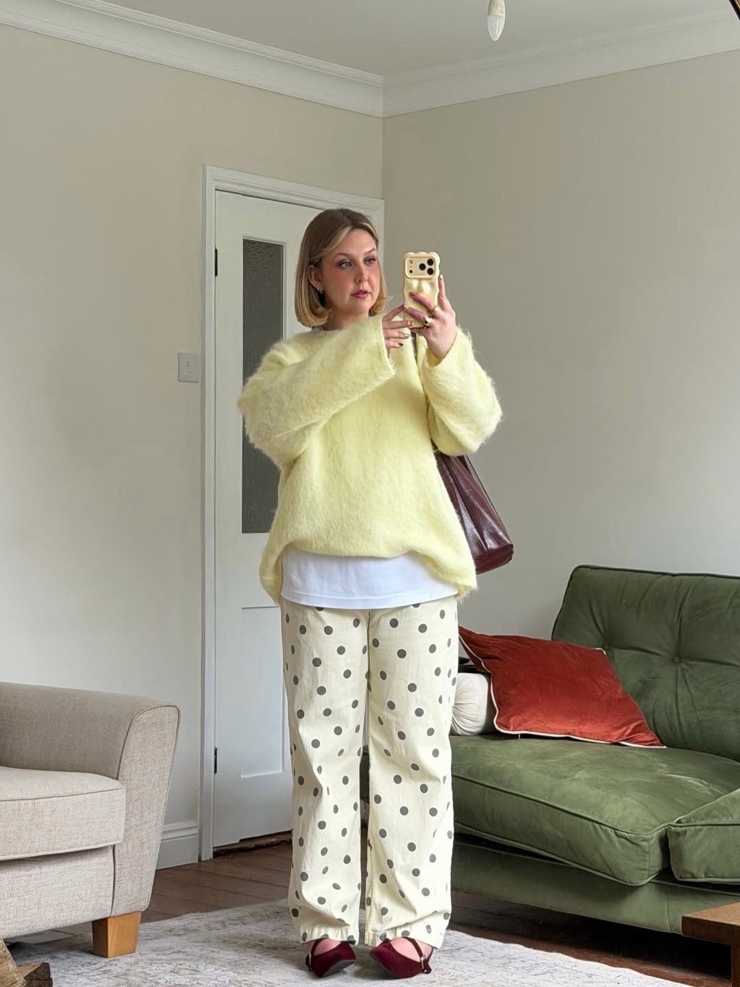 Polka Dot Trousers With Fluffy Yellow Sweater