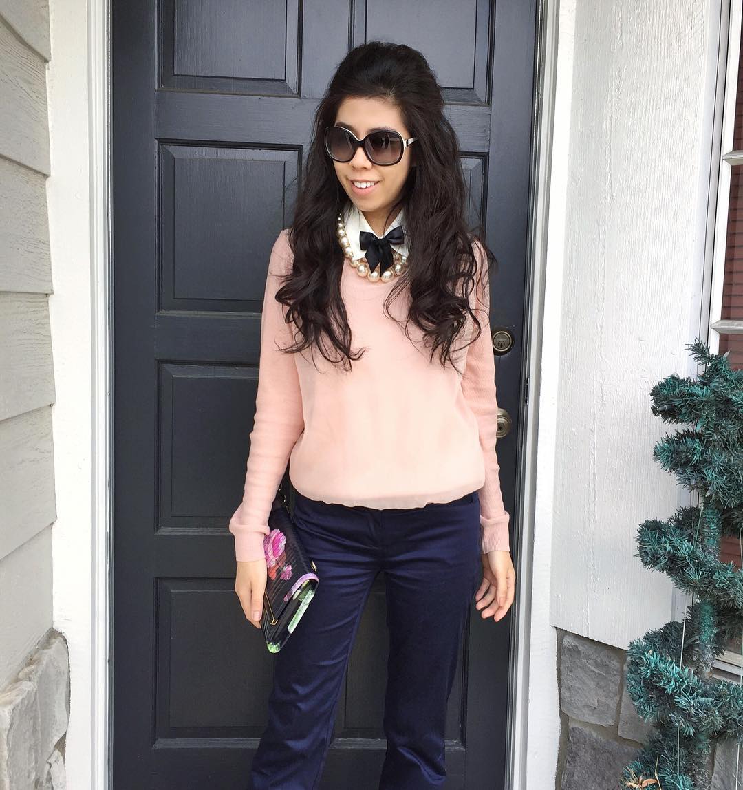 Preppy Pink Sweater Layer Over Button-Down