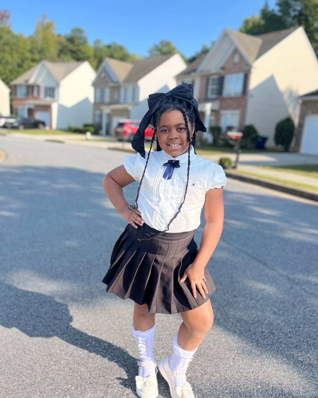 Preppy Pleated Skirt and Bow Accent Uniform