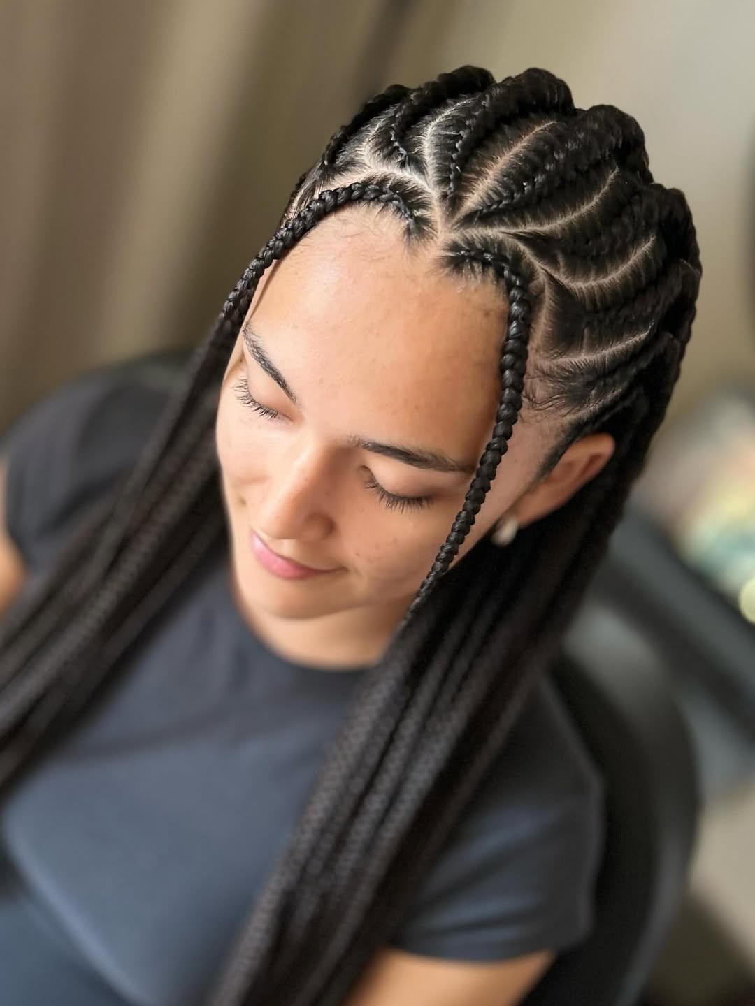 Radiant Mid-Back Fulani Braids With Zigzag Parting
