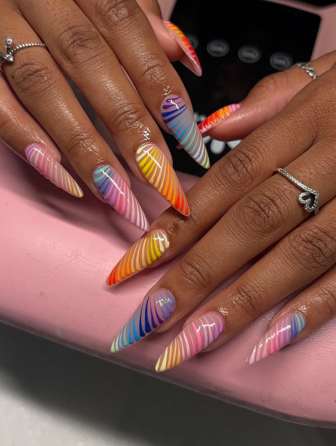 Rainbow Swirl Stripes Extra-Long Stiletto Nails
