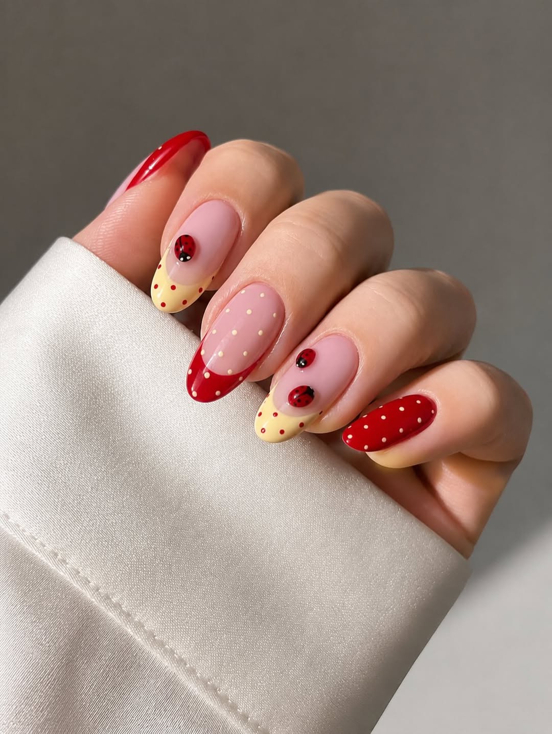 Red And Yellow Polka Dot Ladybug Nails
