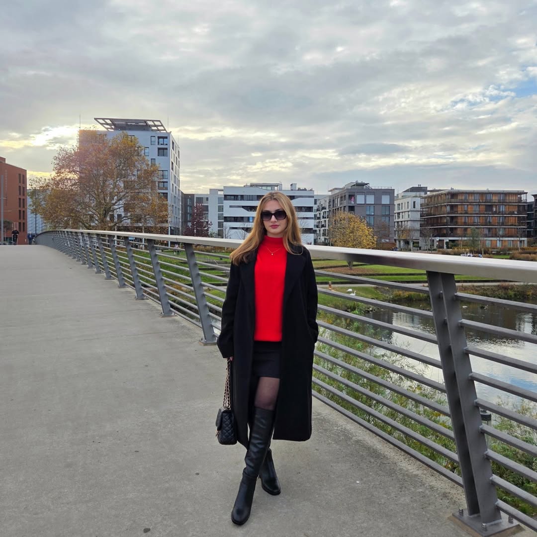 Red Turtleneck And Black Mini Skirt Boot Outfit