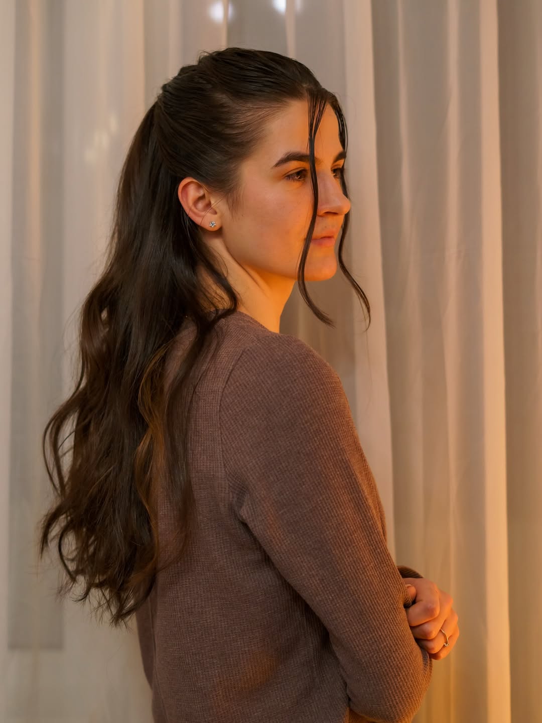 Relaxed Half-Up Wavy Brunette With Face Framing Pieces