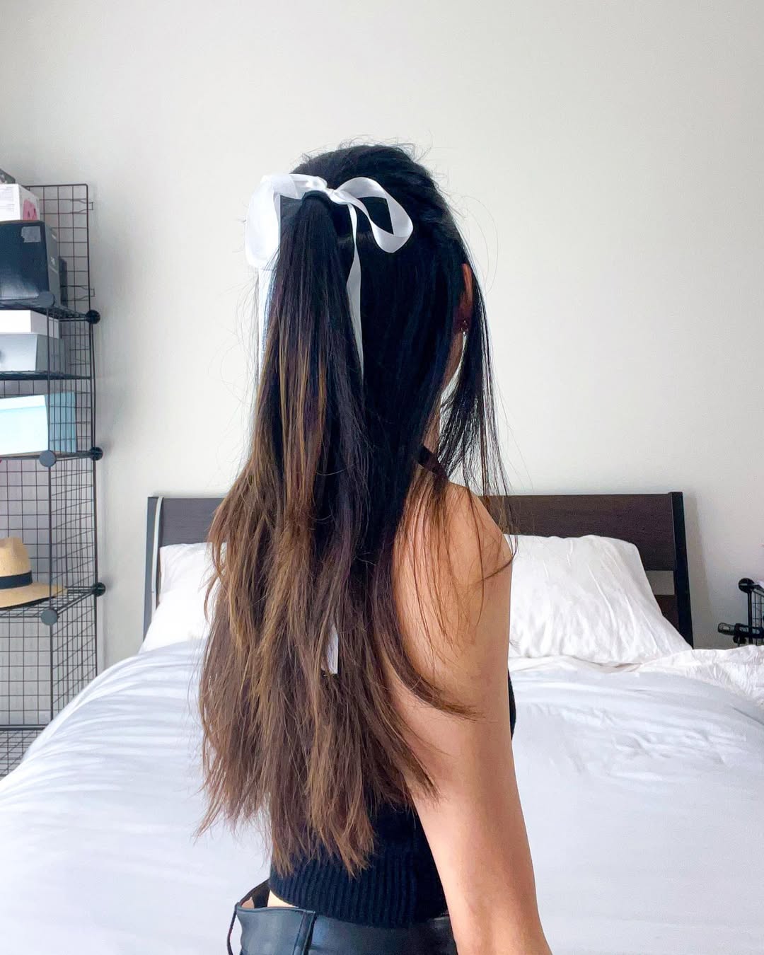 Relaxed Half-Up With White Ribbon Accent