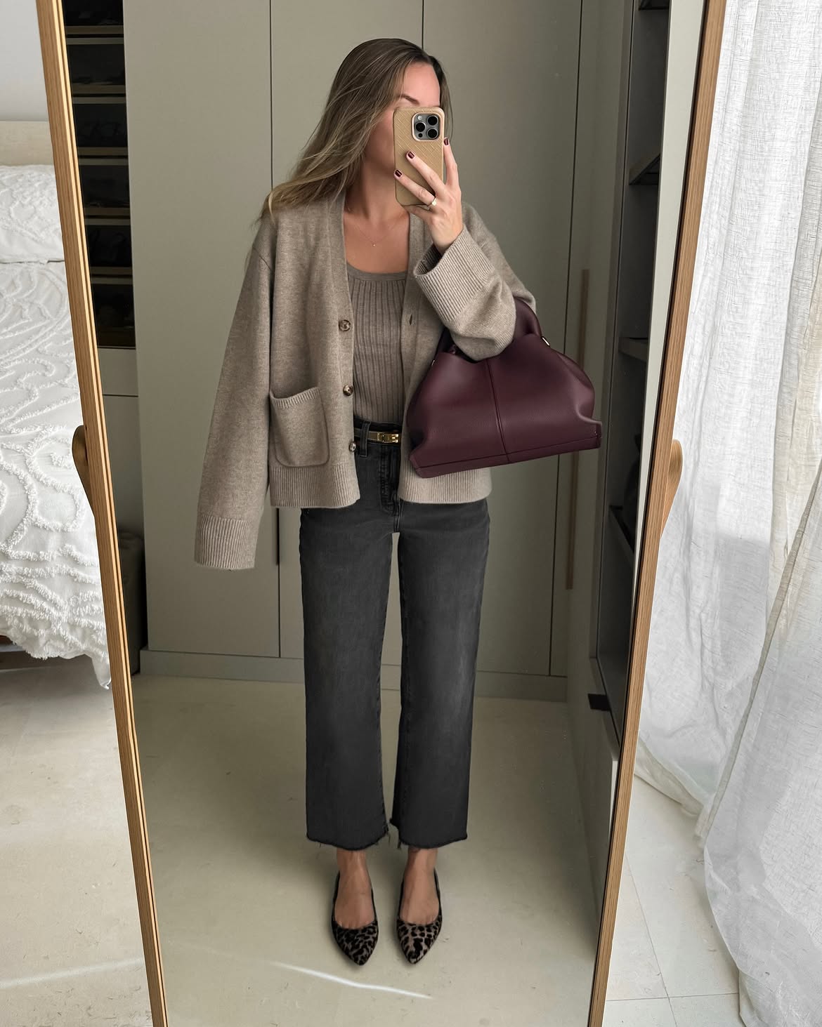 Relaxed Knit Cardigan With Wide Leg Jeans