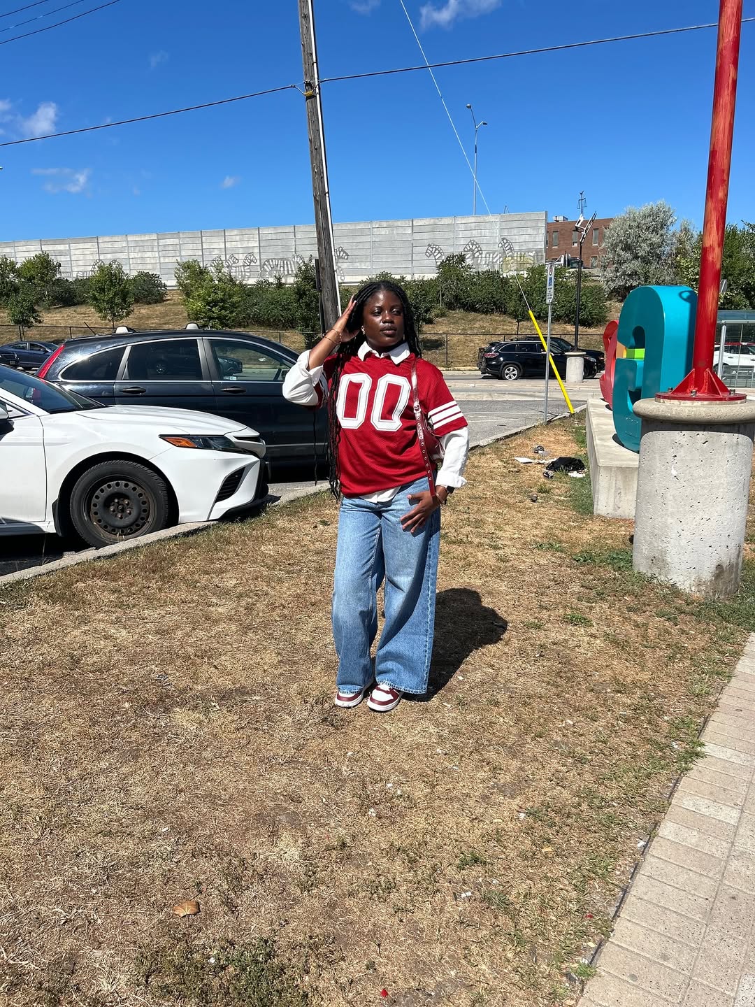 Retro Football Jersey Layered With Wide Leg Jeans