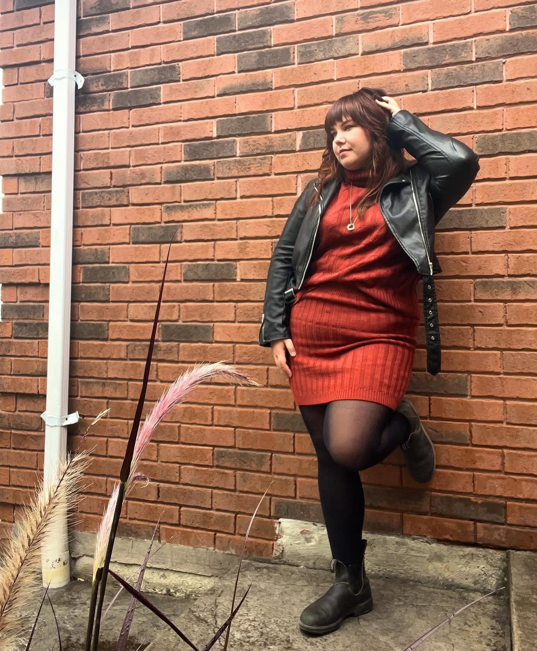 Ribbed Knit Dress With Moto Jacket