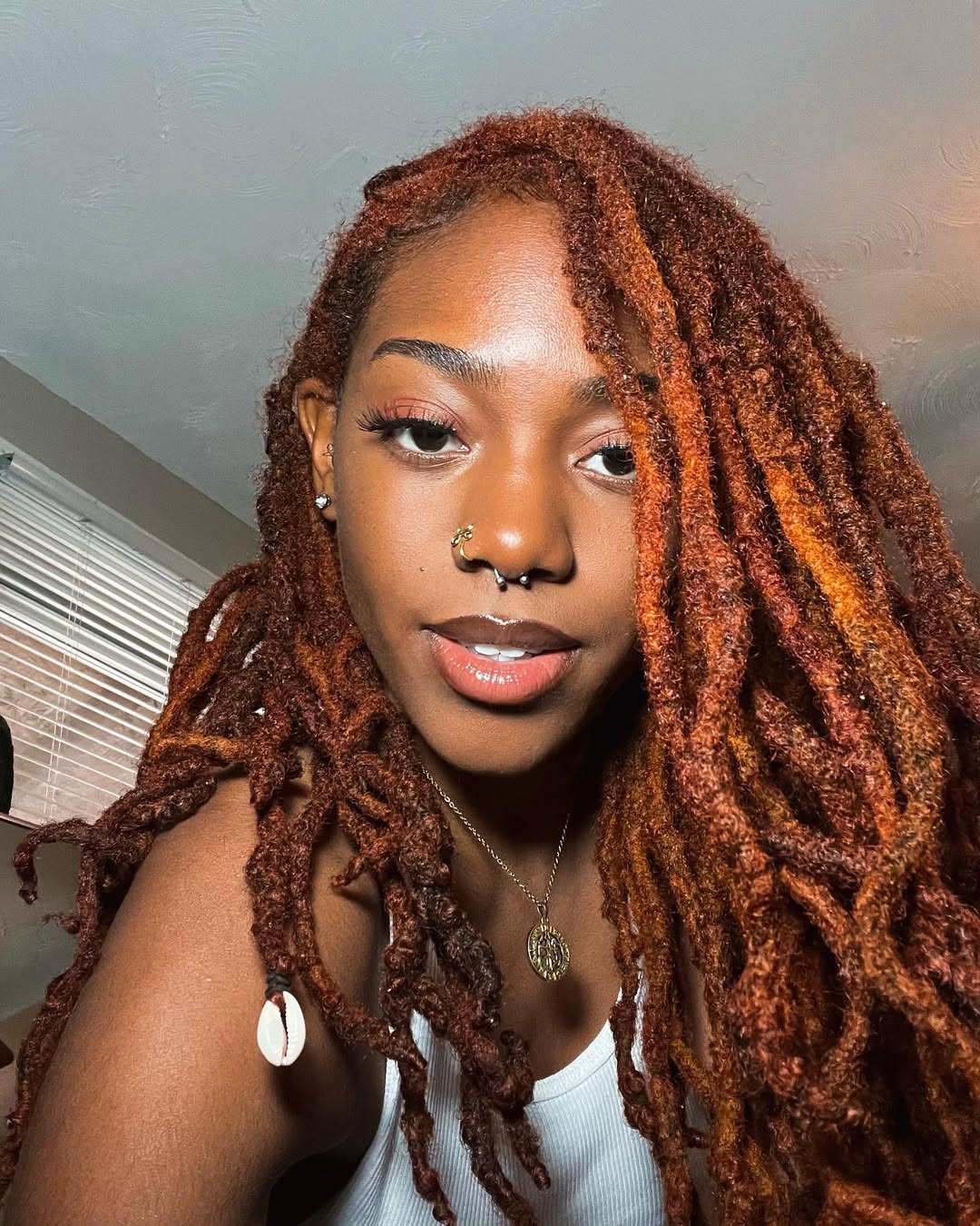 Rich Auburn Locs With Warm Highlights