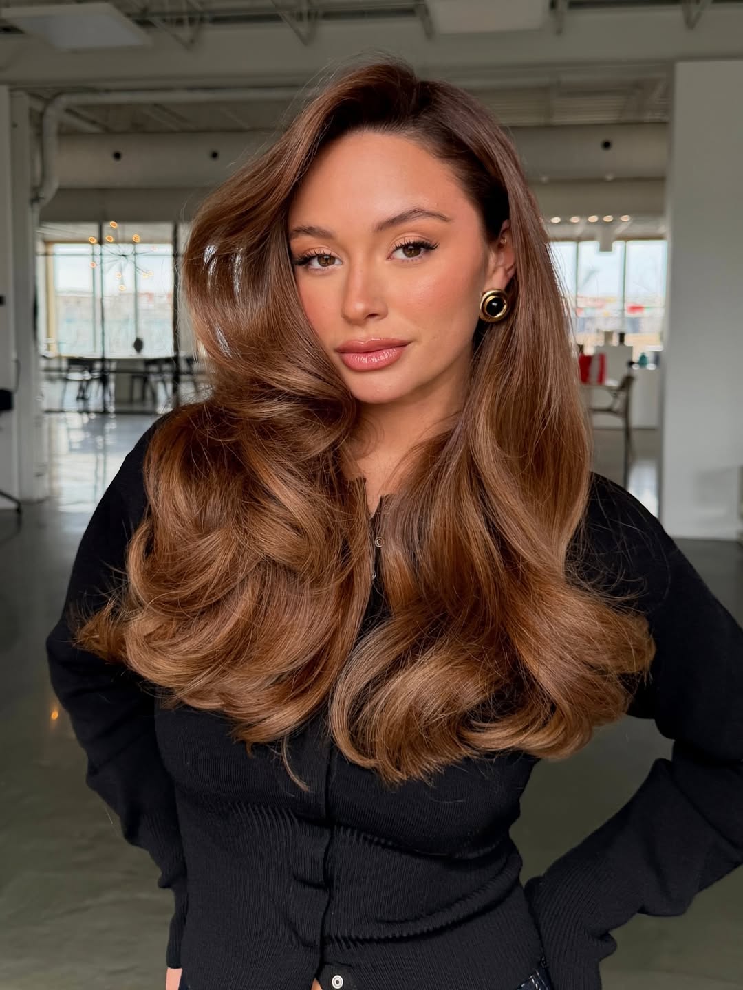 Rich Brunette Bouncy Blowout With Side Part