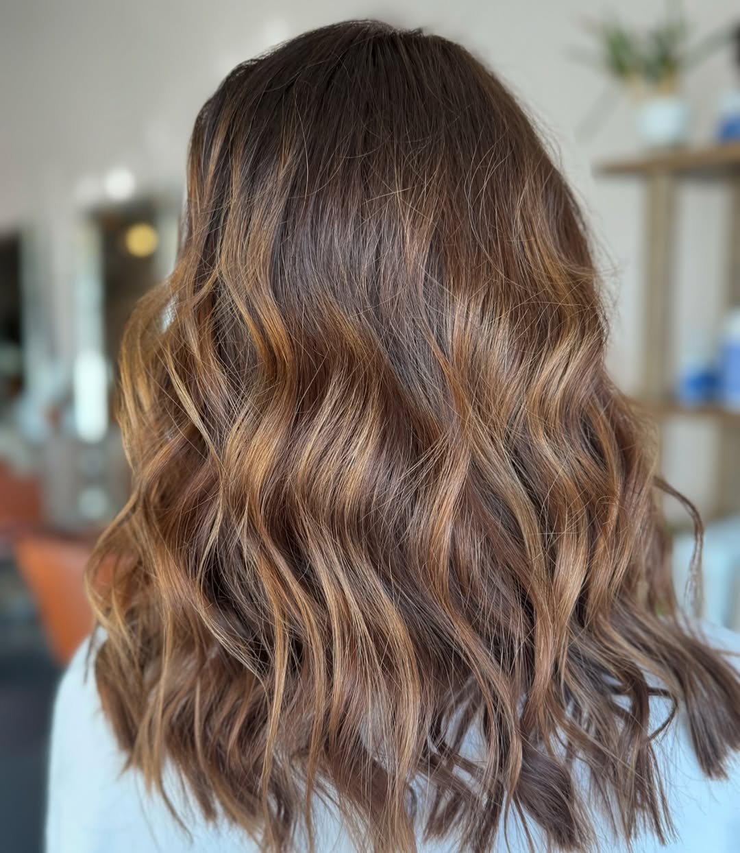 Rich Brunette Waves With Caramel Balayage