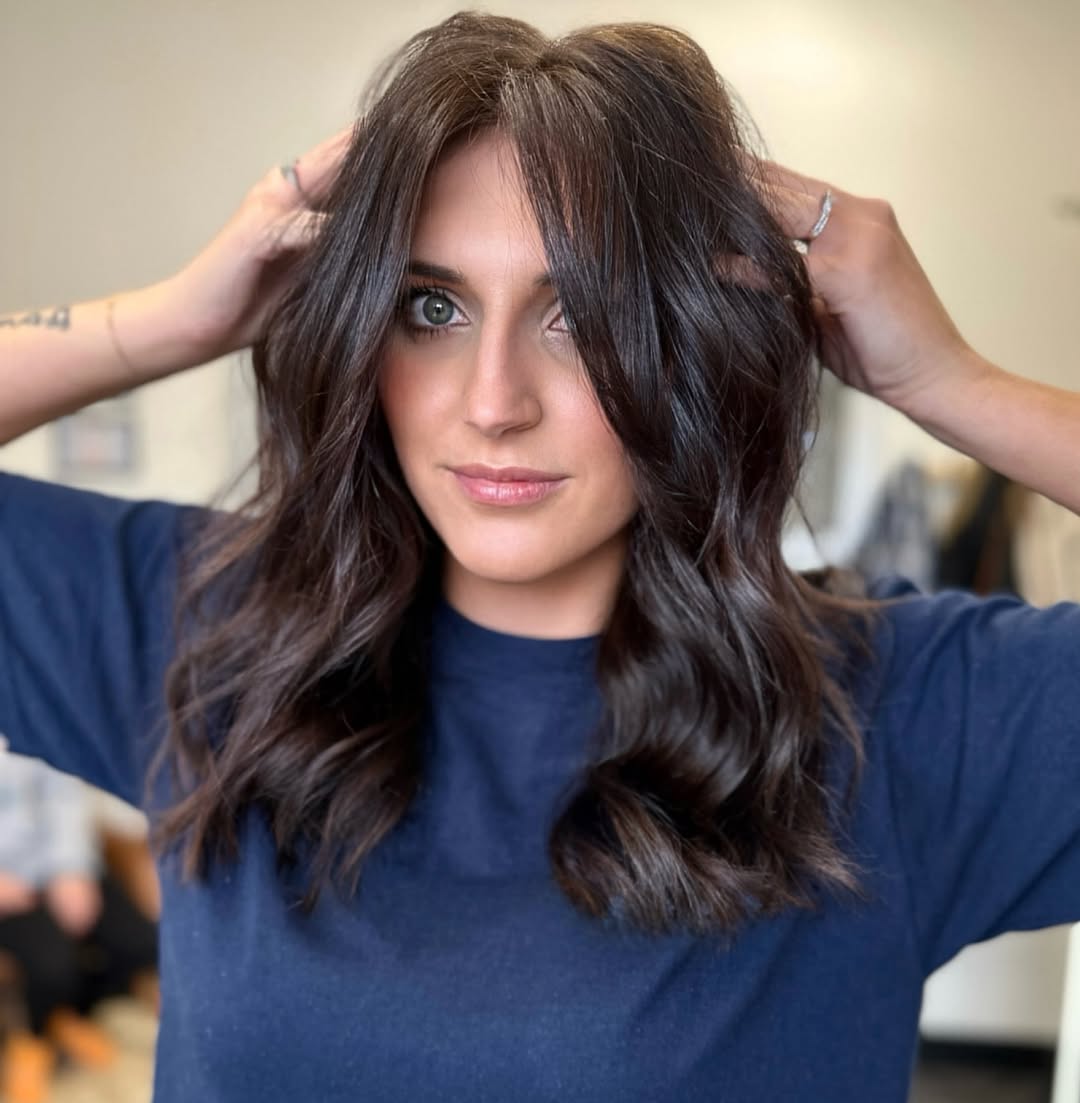 Rich Brunette Wavy Lob With Subtle Layers