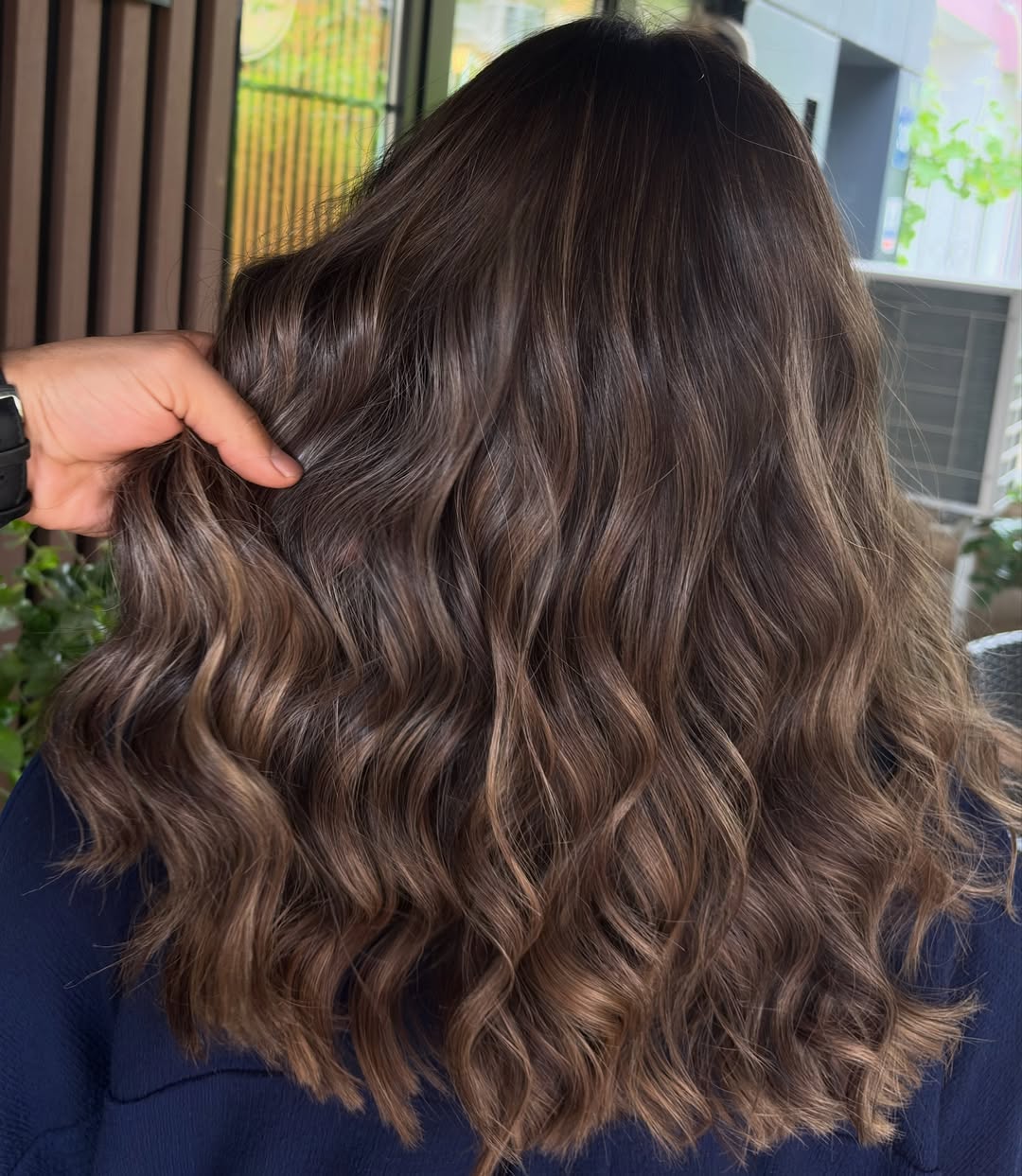 Rich Brunette With Caramel Balayage Waves