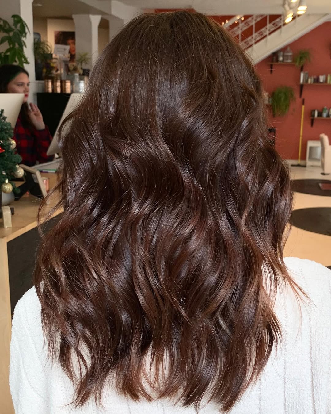 Rich Chestnut Brown Waves With Subtle Red Undertones