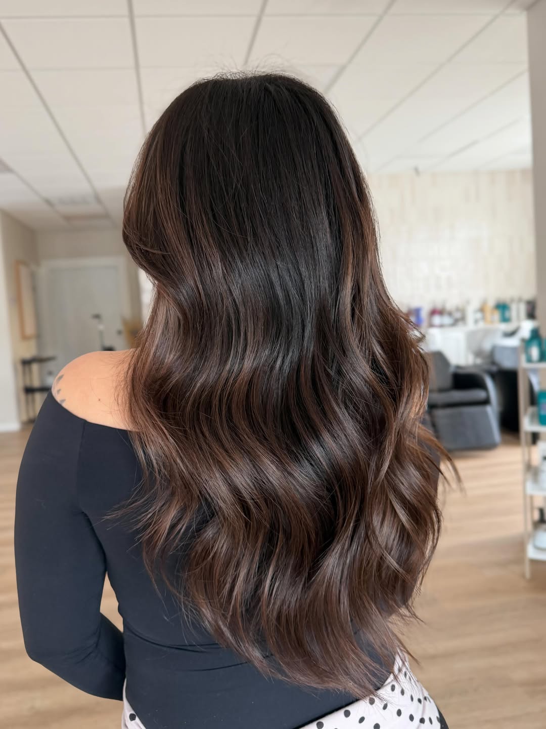 Rich Espresso Balayage With Soft Waves