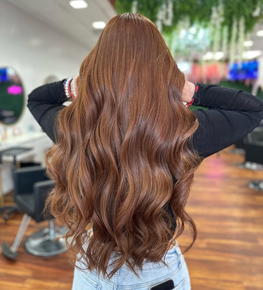 Rich Honey Brown Long Layers Wavy Hair