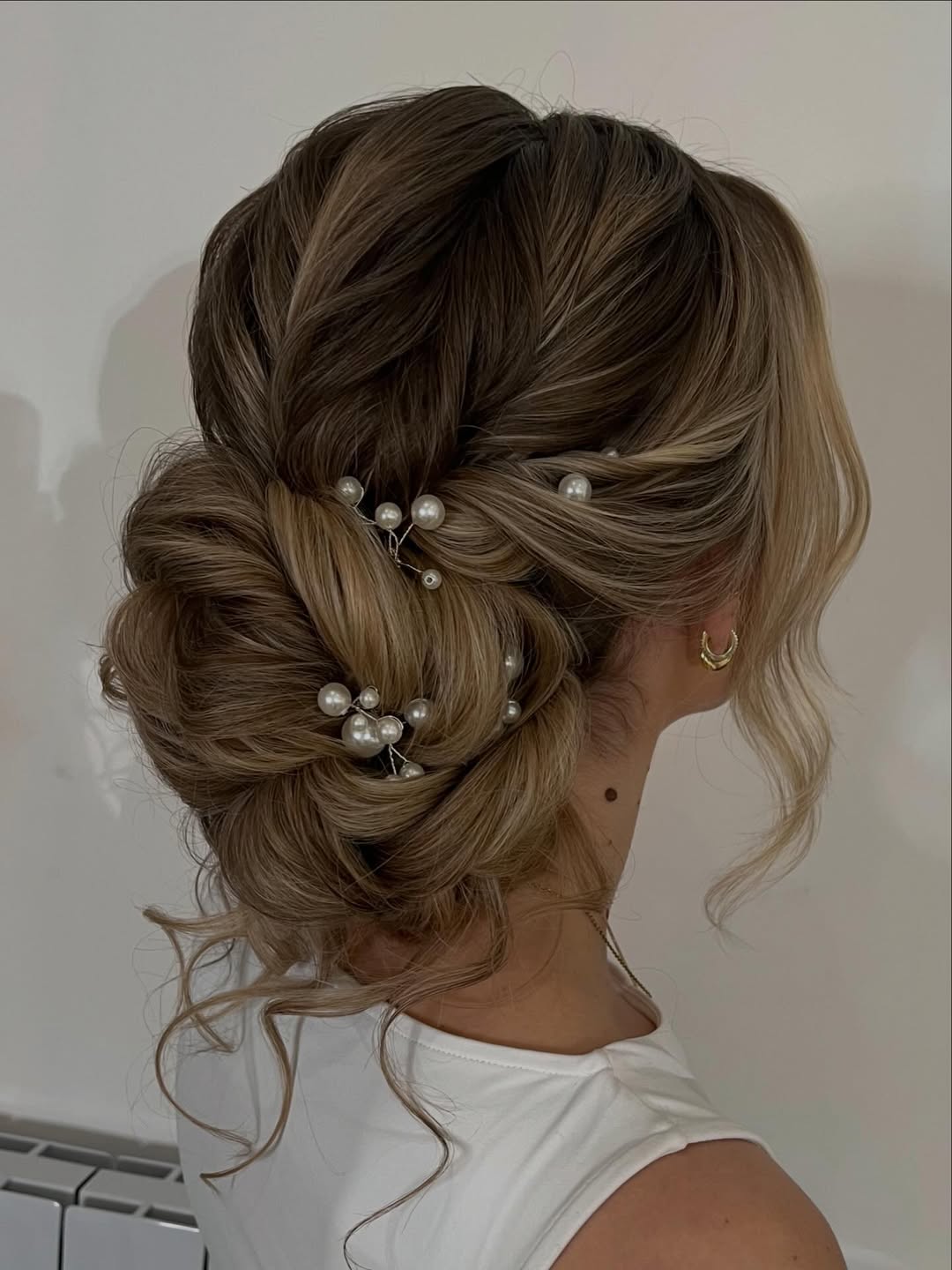 Romantic Braided Blonde Updo With Pearl Pins