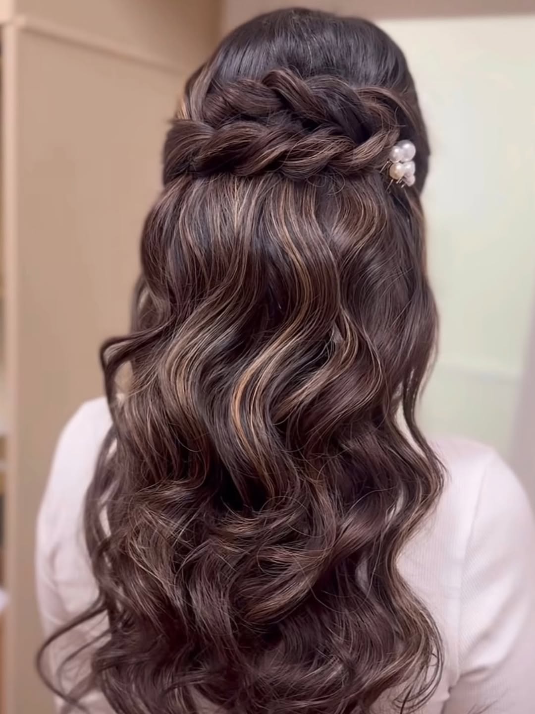 Romantic Braided Half-Updo With Caramel Highlights