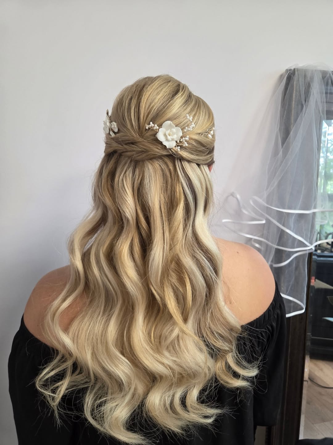 Romantic Half-Up Waves With Floral Crown