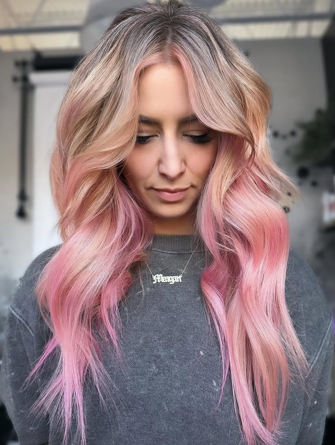 Rooted Blonde to Pastel Pink Wavy Locks