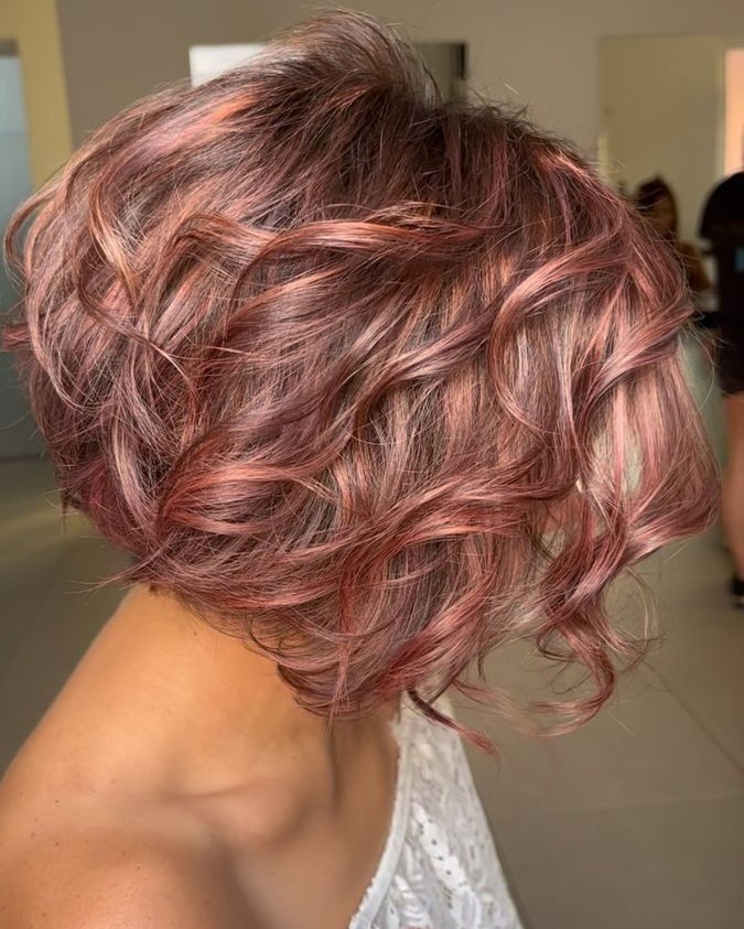 Rose Gold Textured Bob With Loose Waves