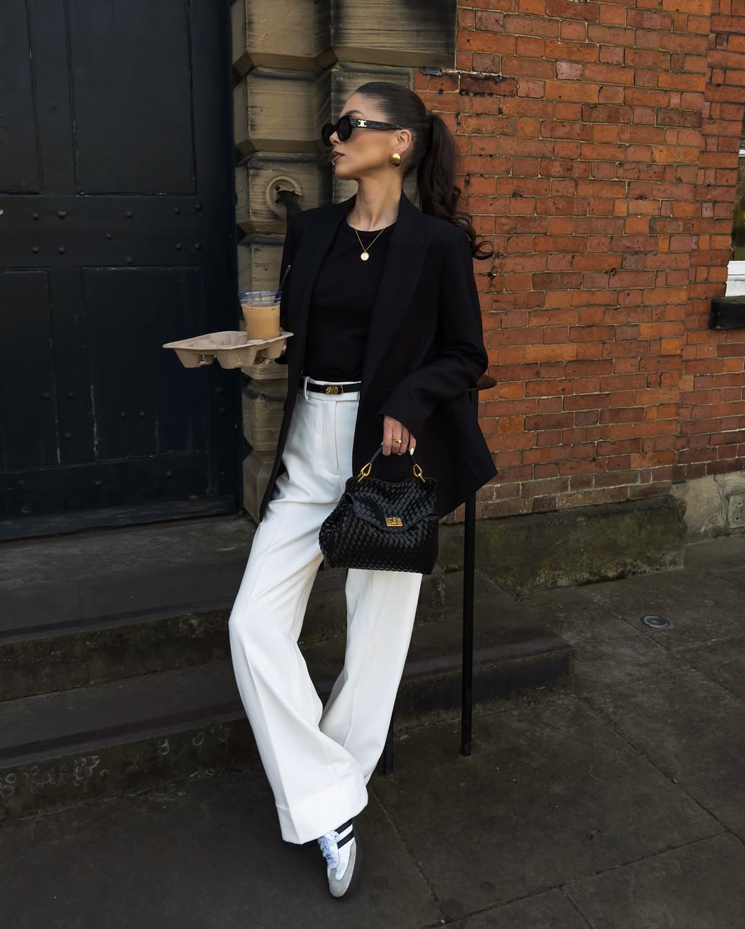 Sharp Black Blazer With Cream Wide-Leg Trousers