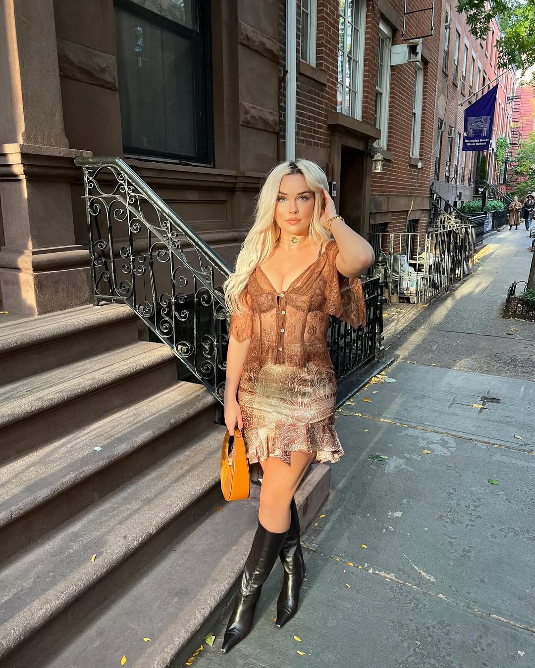 Sheer Lace Button-Down With Printed Mini Skirt Party Look