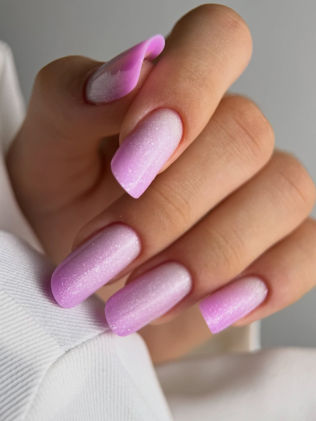Shimmering Lavender Gradient Coffin Nails