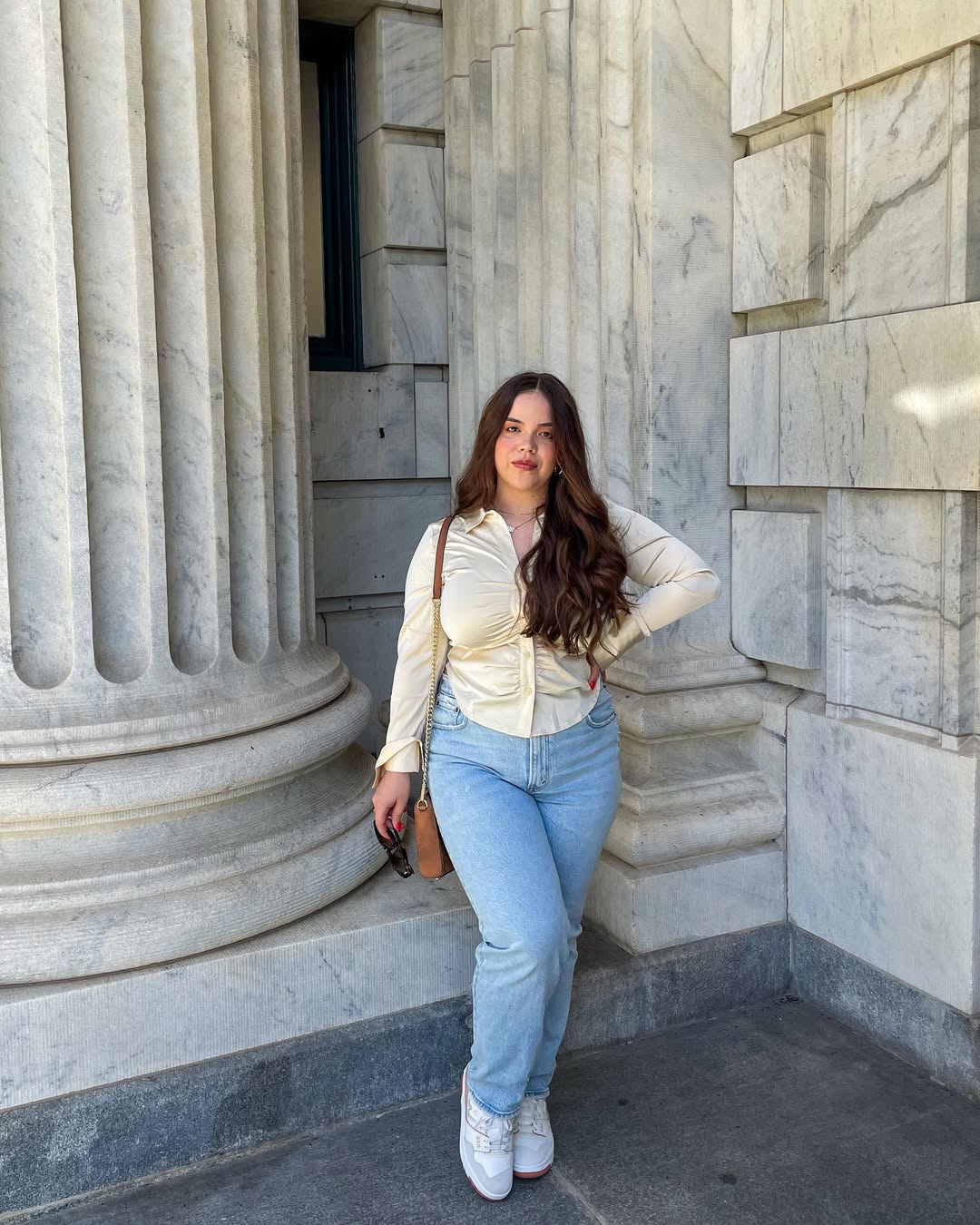 Silk Shirtdress Style Top With Light Wash Jeans