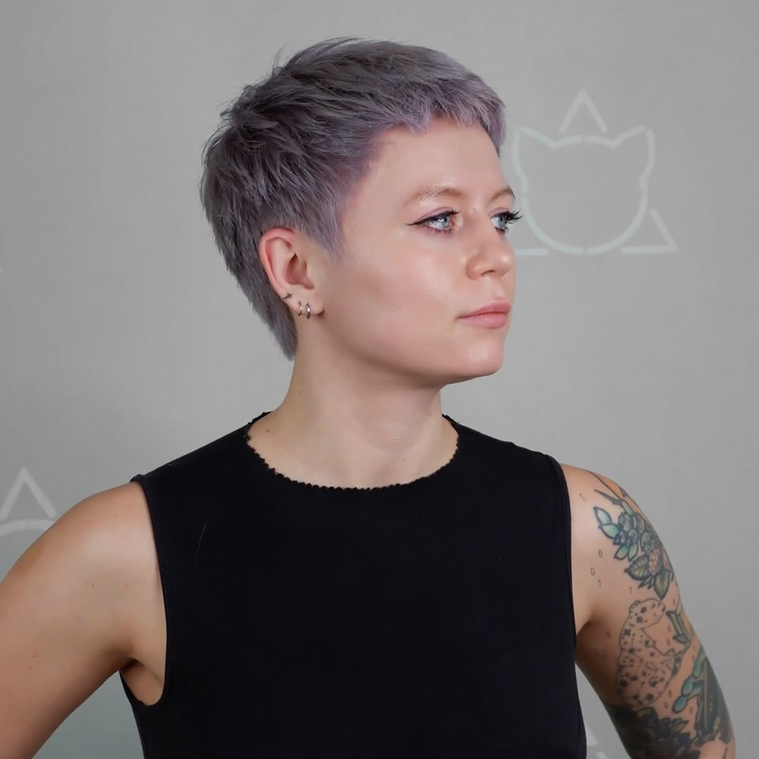 Silver Lilac Pixie Cut With Textured Styling