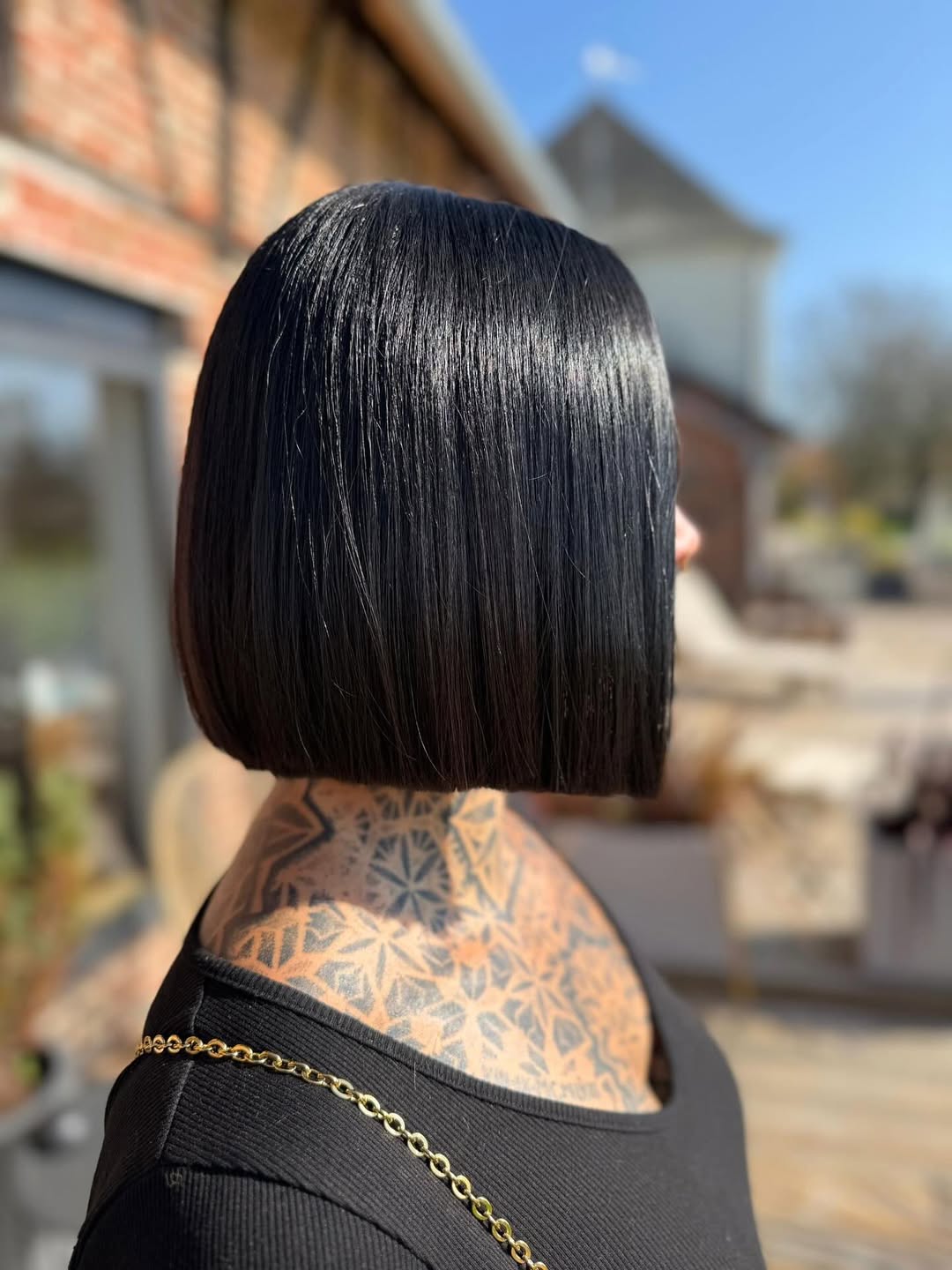 Sleek Chin Length Blunt Bob Jet Black Hair