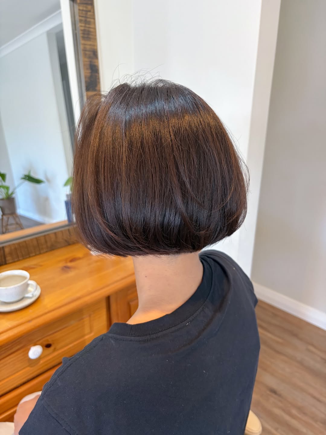 Sleek Chin Length Bob Deep Brown Hair