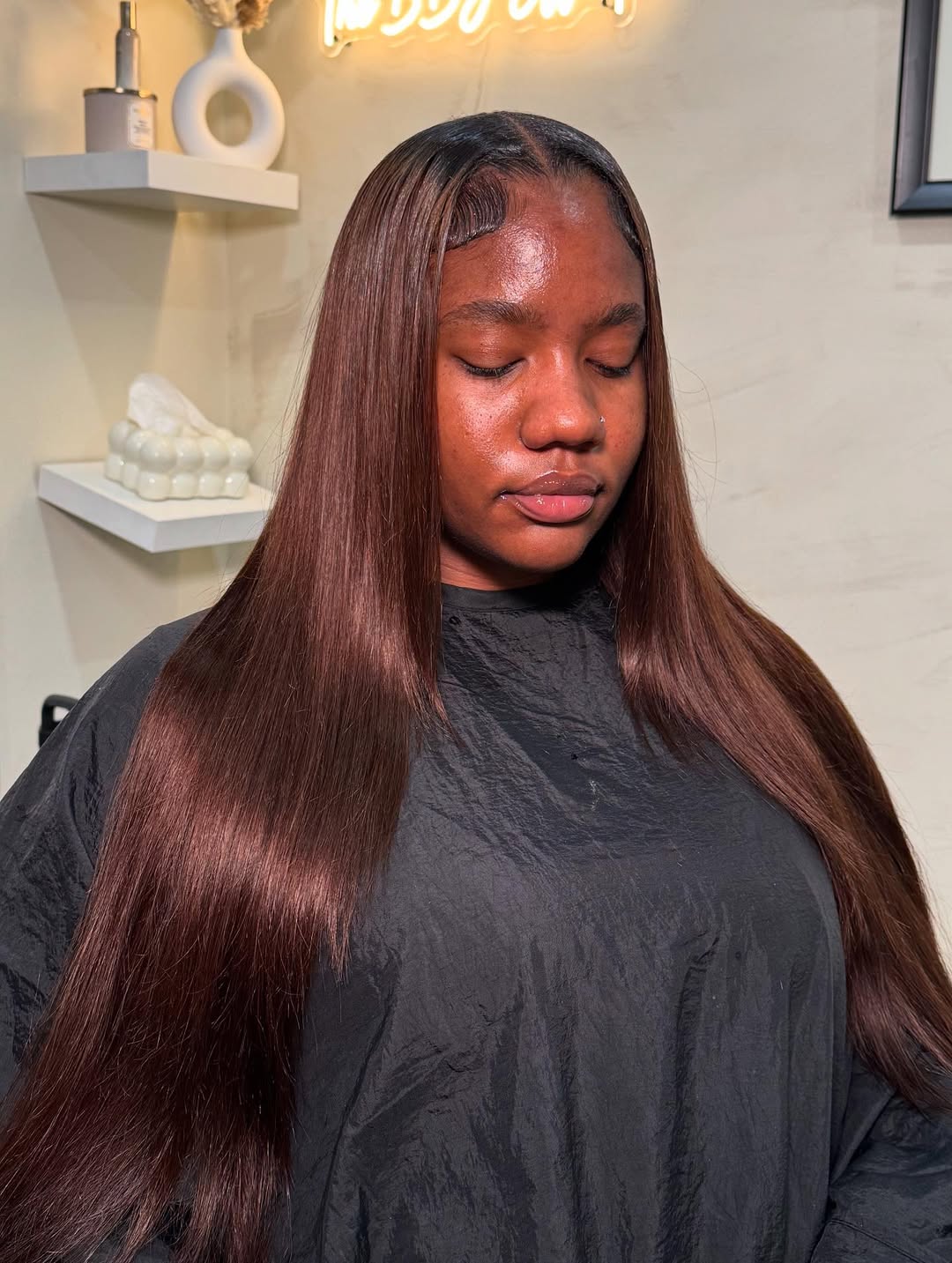 Sleek Chocolate Brown Glazed Weave
