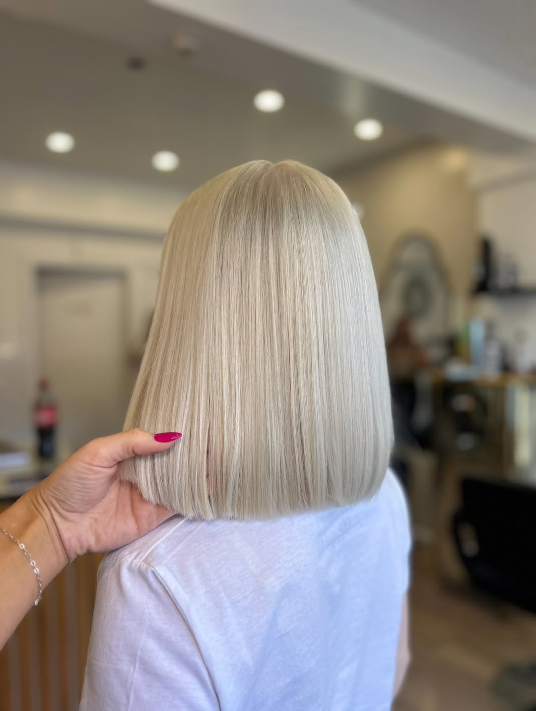 Sleek Platinum Blonde Blunt Bob
