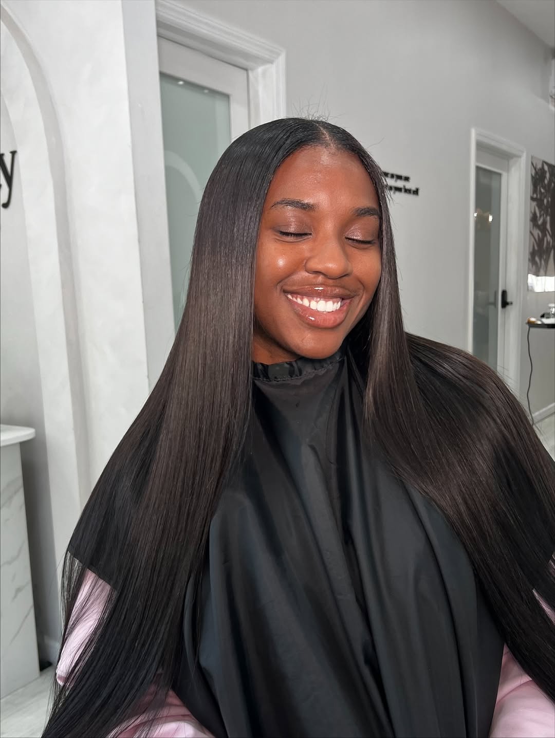 Sleek Silk Press With Ultra Straight Black Hair