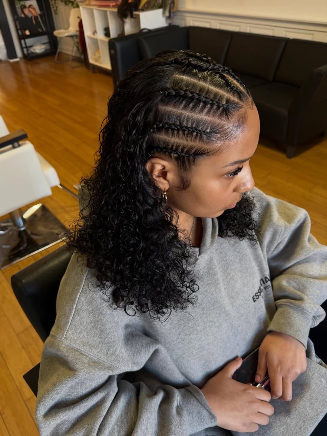 Sleek Stitch Braids With Curly Undercut